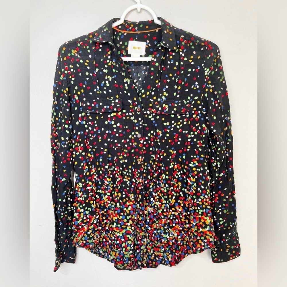 Anthropologie Maeve Polka Dot Blouse Button Down Long Sleeve  Wynwood Size 0